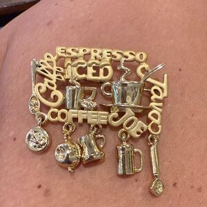 Chic Coffee-Themed Gold and Silver Brooch